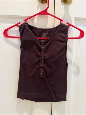 Free People Dark Brown Ribbed Henley Tank